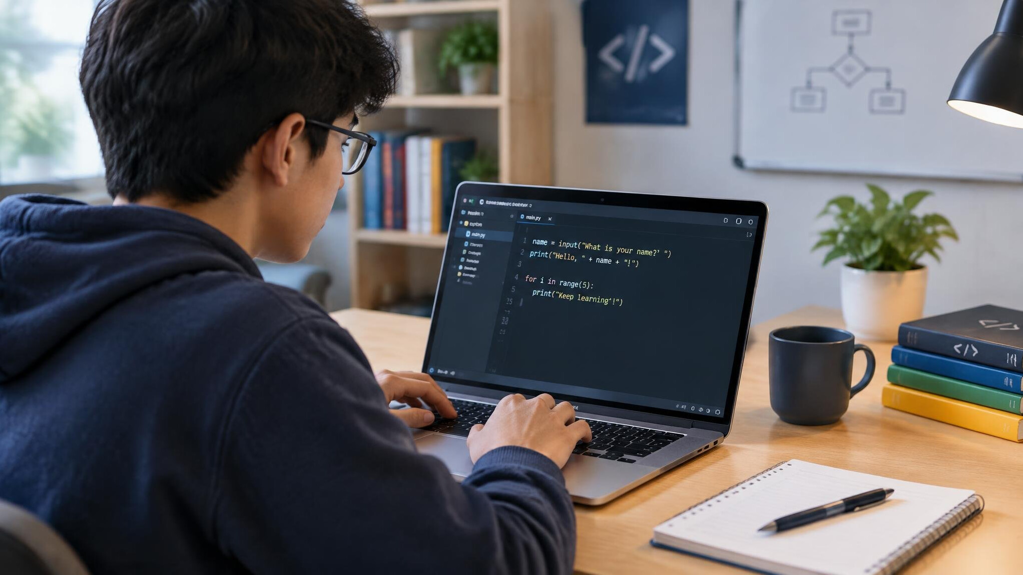 person coding at desk