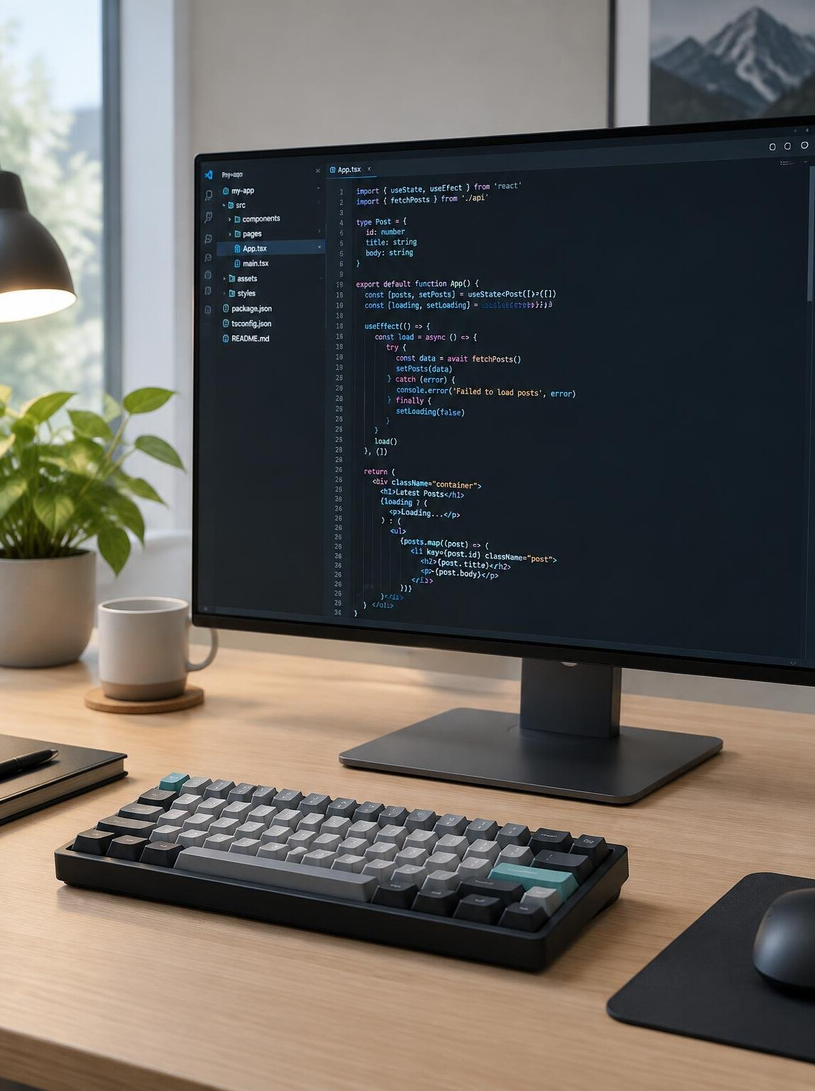 Code displayed on a monitor with a keyboard in front