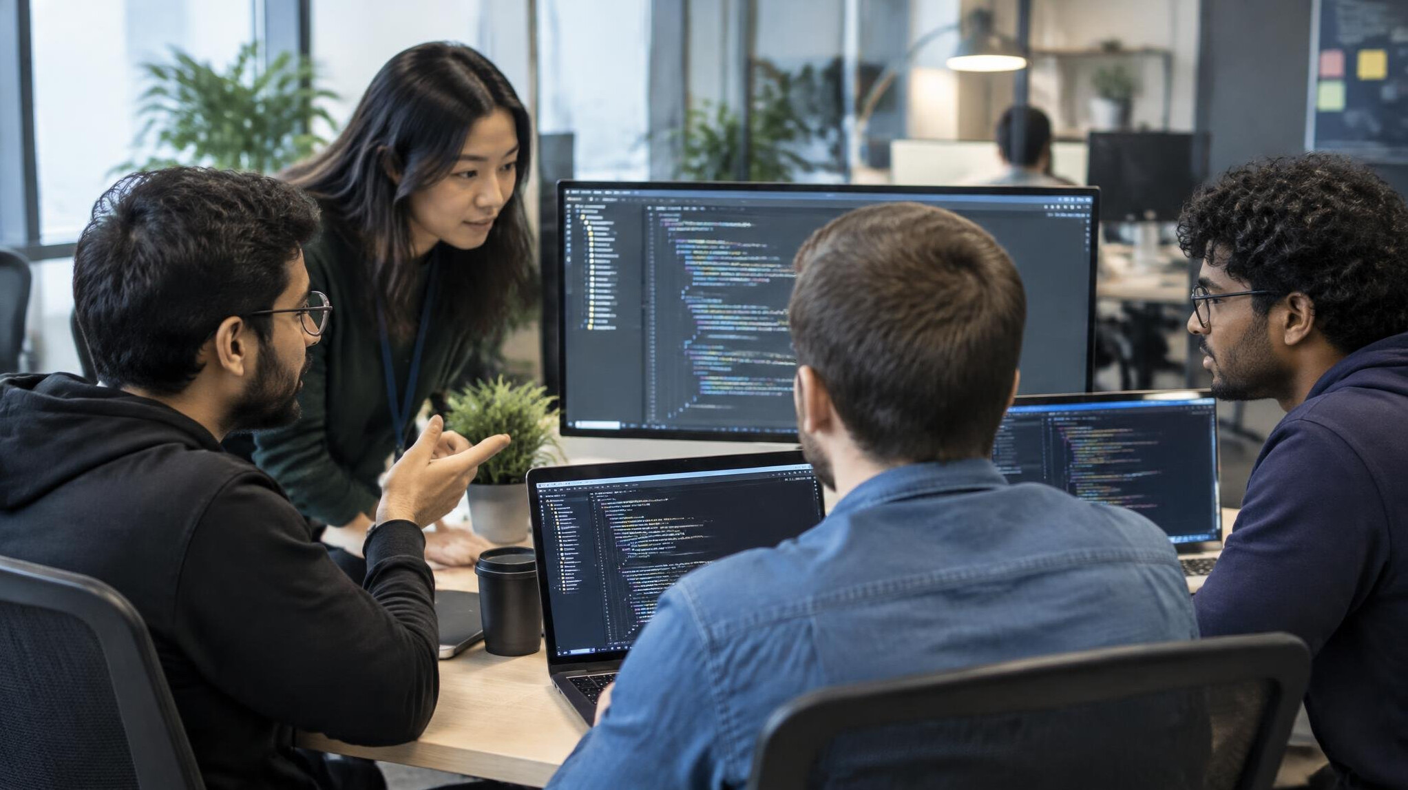 young professionals discussing code