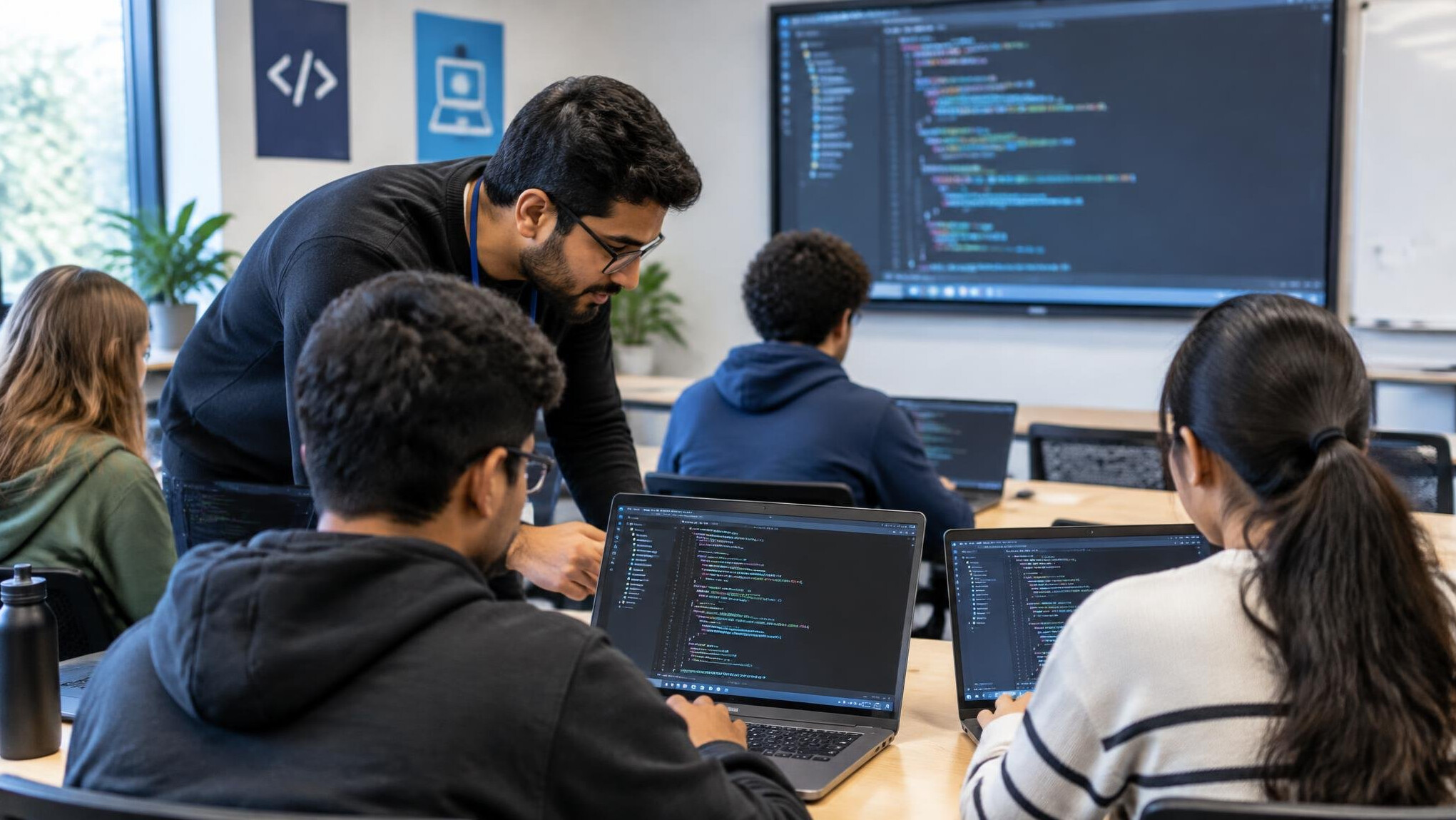 programming students in classroom
